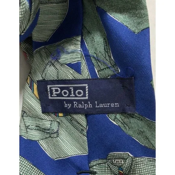 POLO RALPH LAUREN Blue Tie Shirt Silk Tie CANADA 58"/ 4" GC - Picture 4 of 5